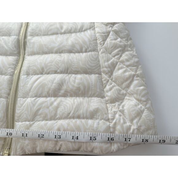 Lilly Pulitzer Reversible Down Jacket XS Cream Gold Zip Puffer Quilted Jacket - Picture 7 of 16